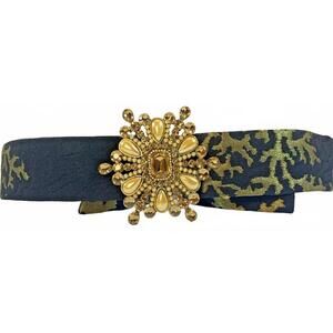 Andrew GN black & gold Coral brocade Jeweled Buckle Belt